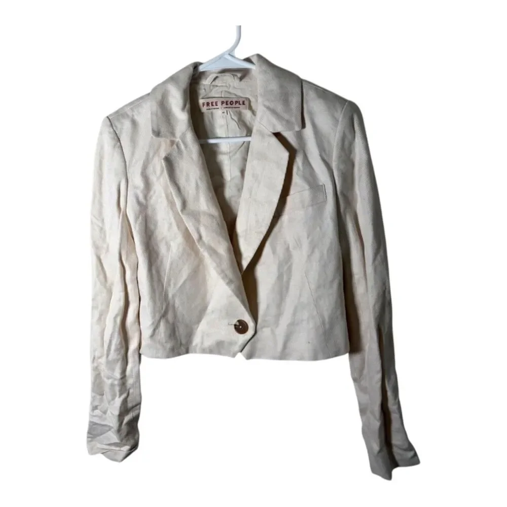 Free People Women's XS Cream Cropped Jacket Blazer Boho Casual Coat